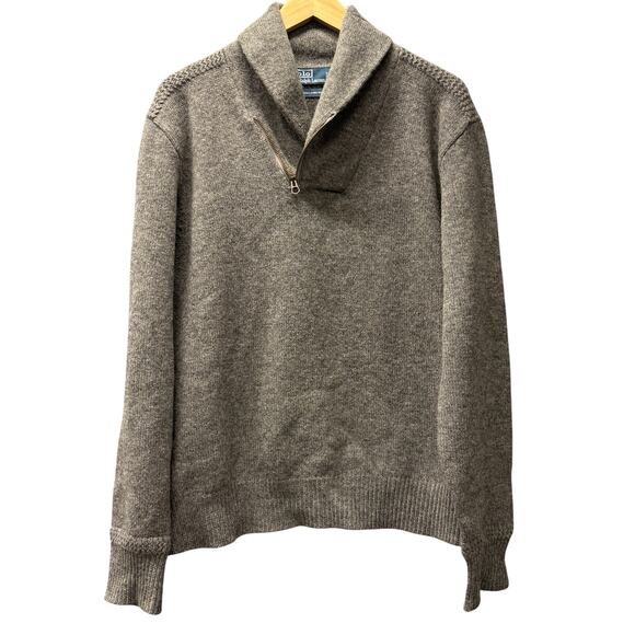 Polo Ralph Lauren Sweater Lambswool Knit Gray Shawl Collar Preppy Mens XL